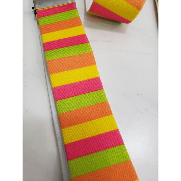 Neon Striped Suspenders Halloween Festival Rave‎ Womens Art Teacher Rainbow - Picture 3 of 4